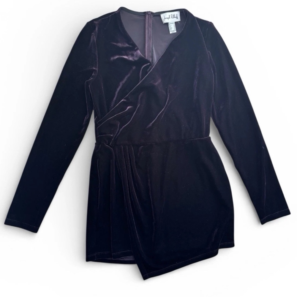 Joseph Ribkoff Purple Velvet Faux Wrap V neck Top 10 Whimsigoth Y2K Dark Regal